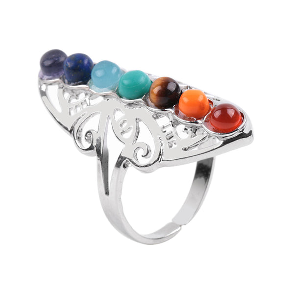 Anillos de dedo con cuentas de piedra de los 7 chakras