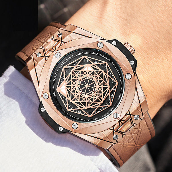 Luxury fashion unique sport new leather quartz watch