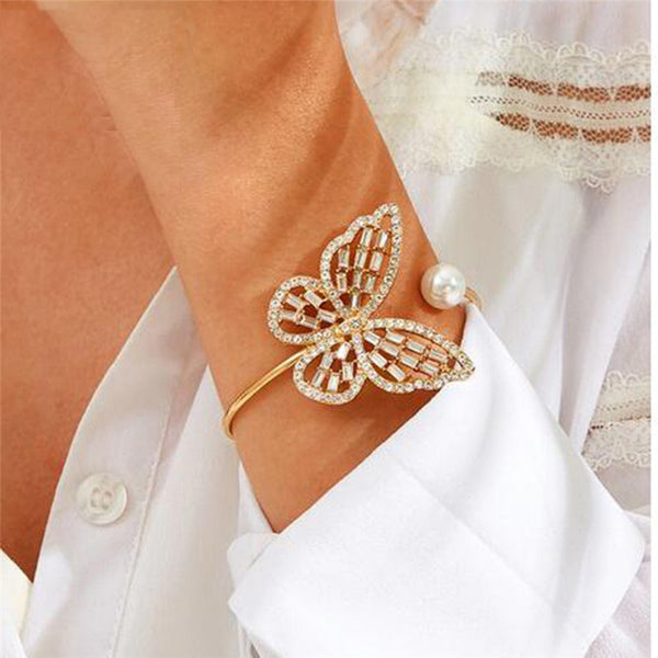 Pulsera de mariposa grande con diamantes de imitación para mujer