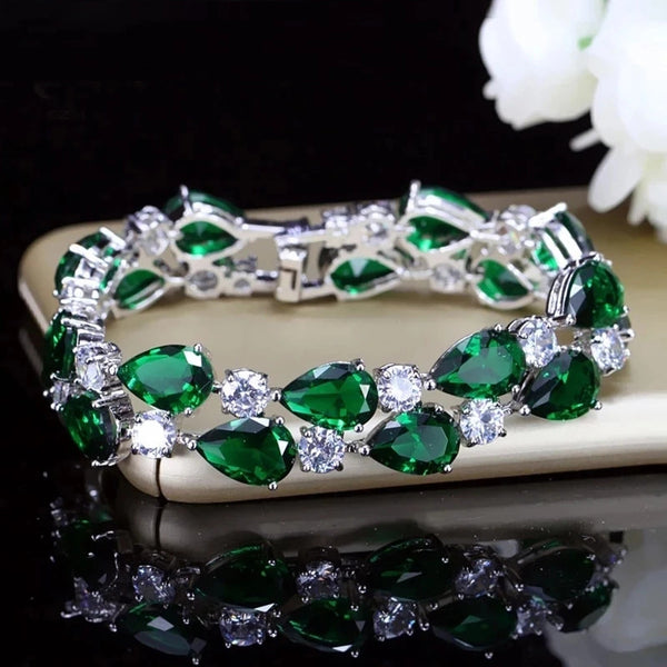 Luxury CZ Green Cubic Zirconia Stone Large Women Charm Bangle Bracelets