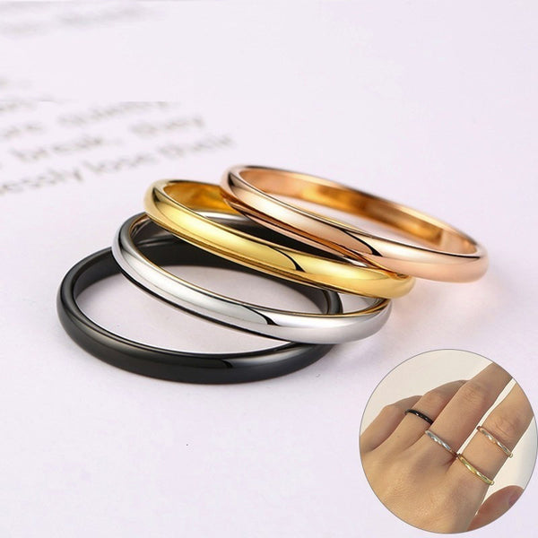 Conjunto de anillos minimalistas de acero inoxidable macizo para mujer y niña