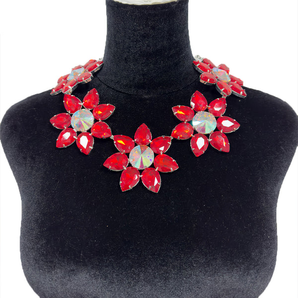 Exaggerated Huge Red Flower Pendant Choker Necklace Dinner Jewelry for Women