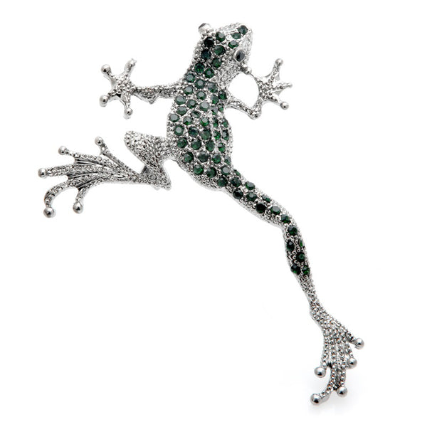 Green Rhinestone Frog Brooches Metal Lovely Jumping Frog Animal Brooch