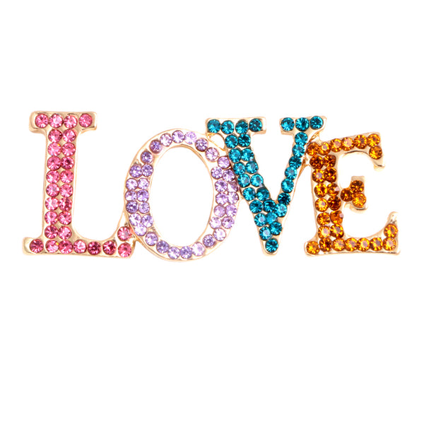 Multicolor Rhinestone Love Brooches Women Men English World Love Party Office Brooch