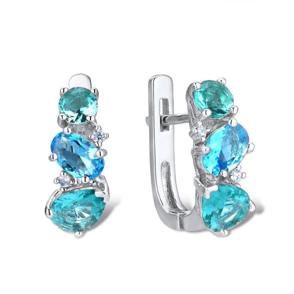 Pendientes de botón de plata de ley 925 con brillantes pendientes verdes y azules