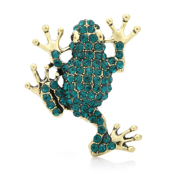 Full Rhinestone Frog Brooches Women Lovely Metal Frog Party Casual Brooch