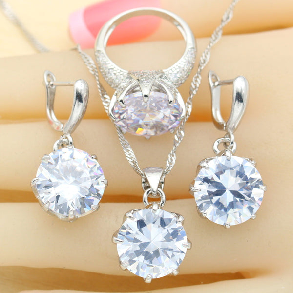 White Green Blue 3 Colors Stones Silver Color Jewelry Sets