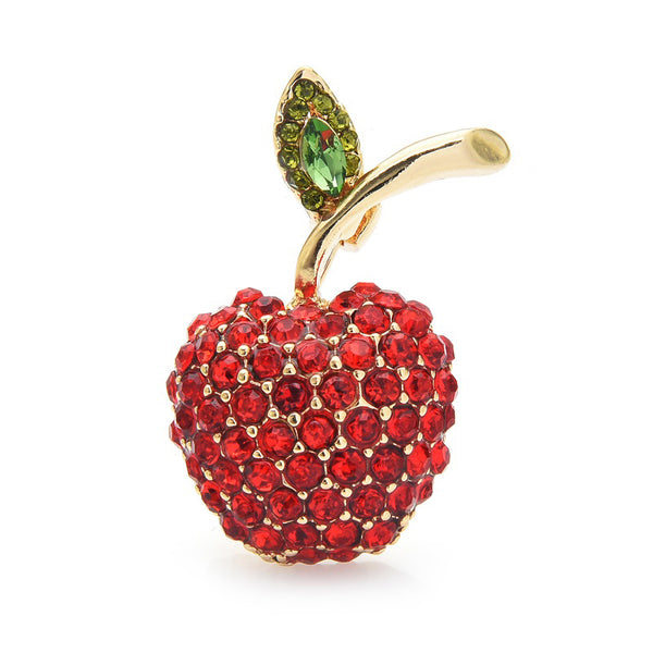 Full Rhinestone Red Cherry Brooches Women Men Apple Weddings Office Causal Brooch