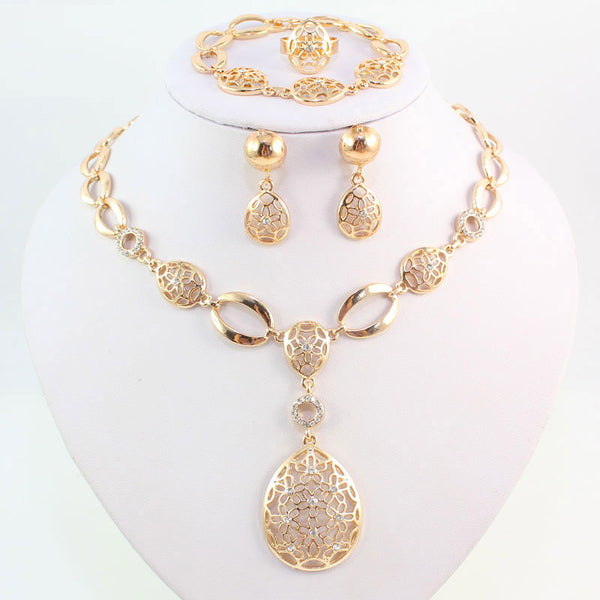 Fashion Vintage Clear Crystal Gold Color African Bridal Costume Jewelry Sets
