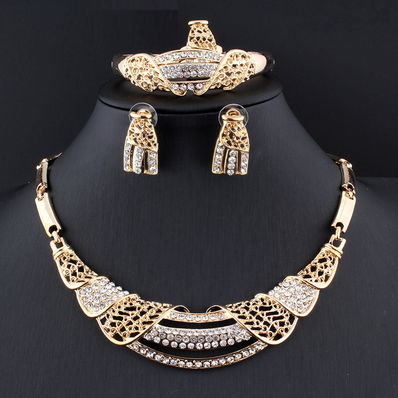 New African Bridal Jewelry Sets Gold color Necklace Earrings Flower for Women