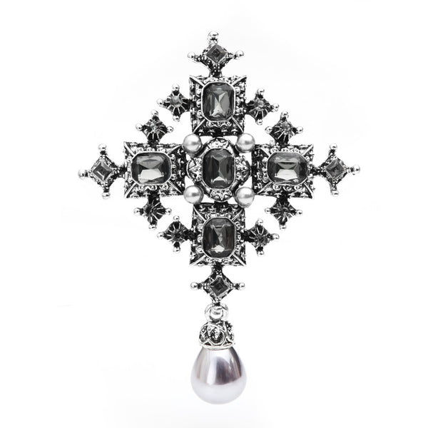 Brooches Unisex Women Vintage Crystal Simualted-Pearl Royal Suit Pins Jewelry Gift