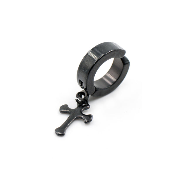 Pendientes de clip circulares estilo punk de acero inoxidable con forma de corazón, estrella y cruz