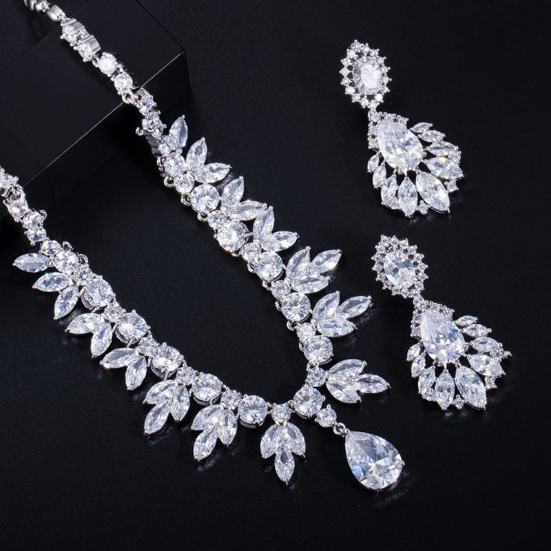 CZ Stone Wedding Costume Necklace and Earrings Jewelry Sets
