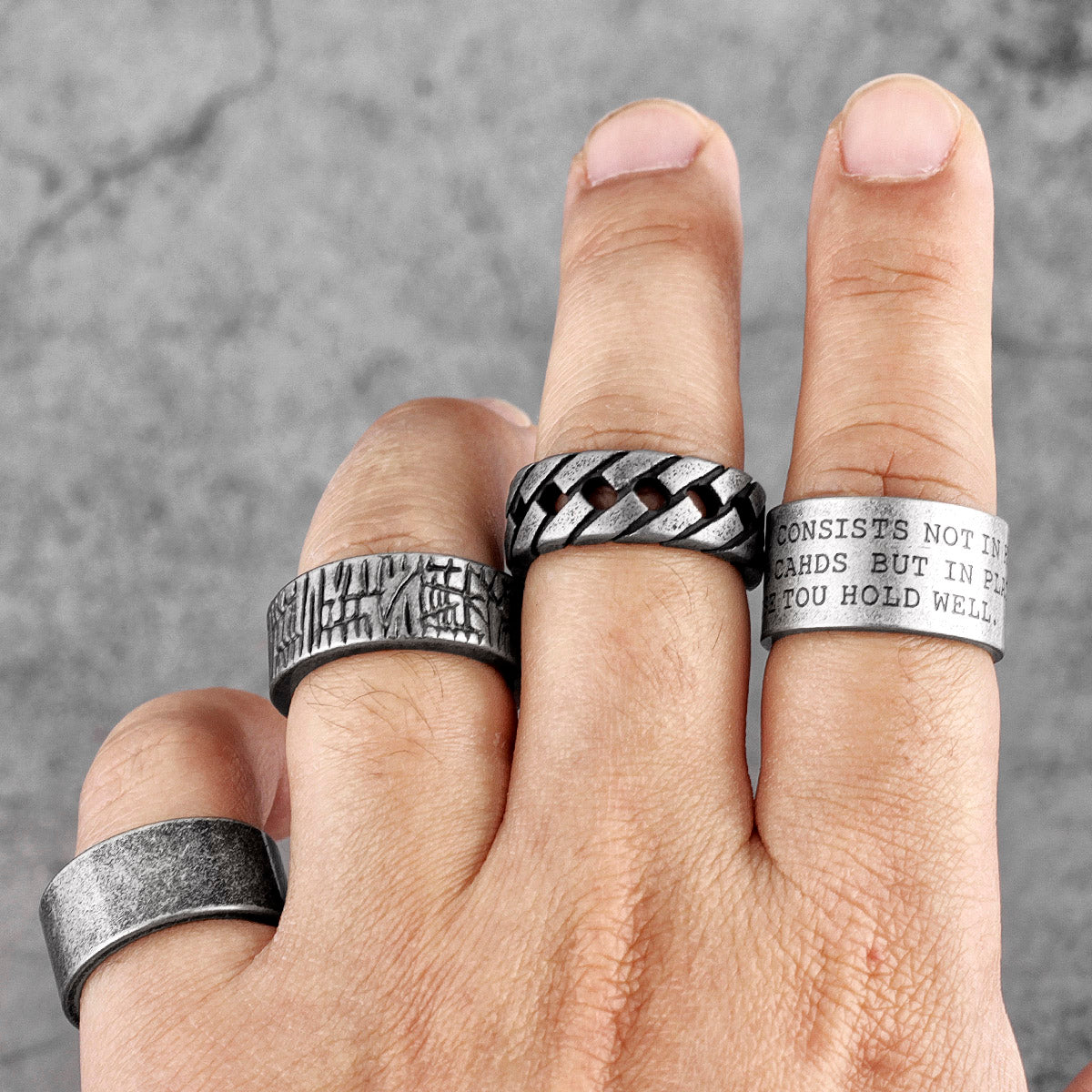 Charm Trendy Simple Vintage Black Stainless Steel  Rings