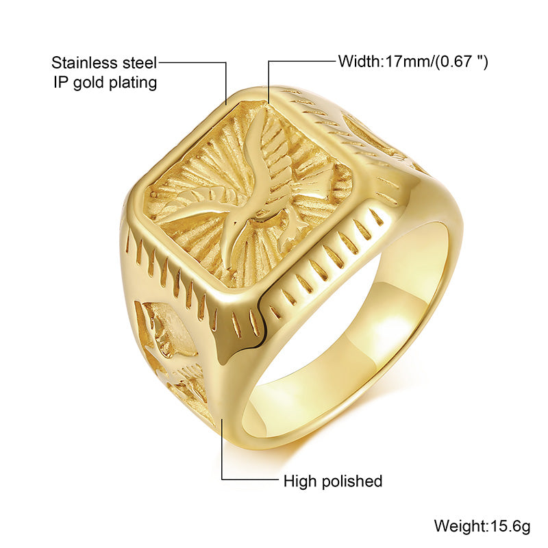 Bald Eagle Signet  Gold Plated Bird Ring For Men