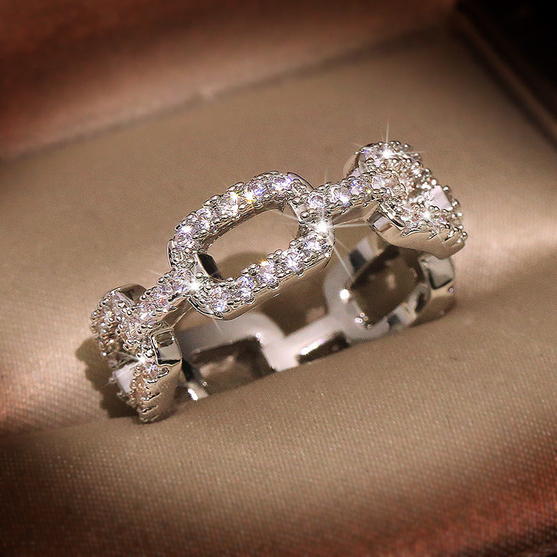 Silver Color Chain Ring with Bling Zircon Stone Rings
