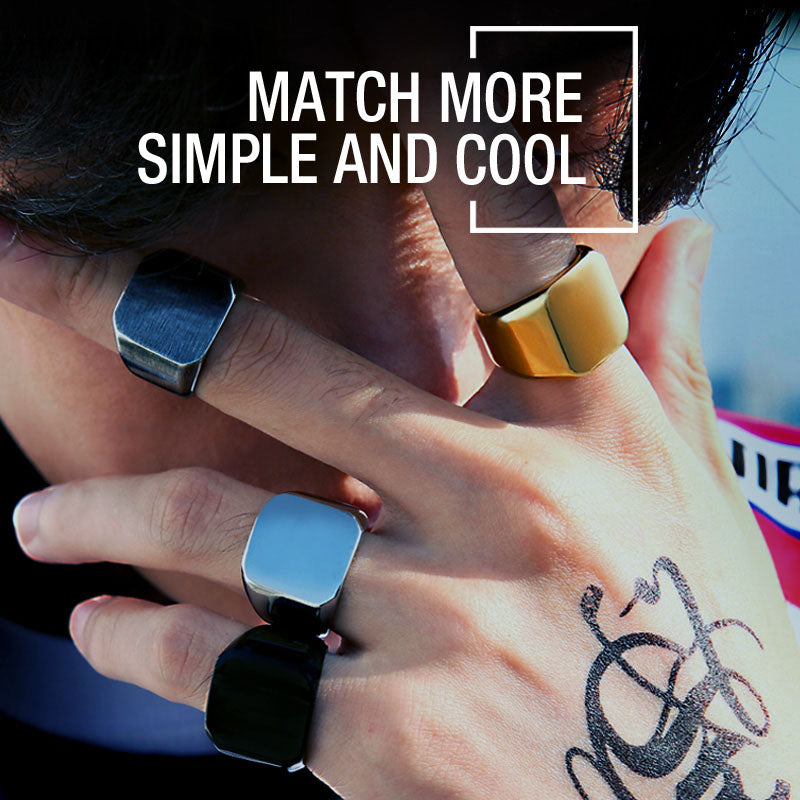 316L Stainless Steel Biker High Polished Signet Solid  Ring for men