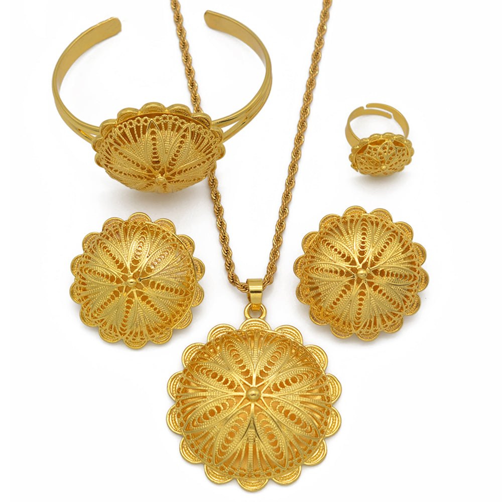 Gold Color Pendant Necklaces Earrings Ring Bangles Jewelry sets