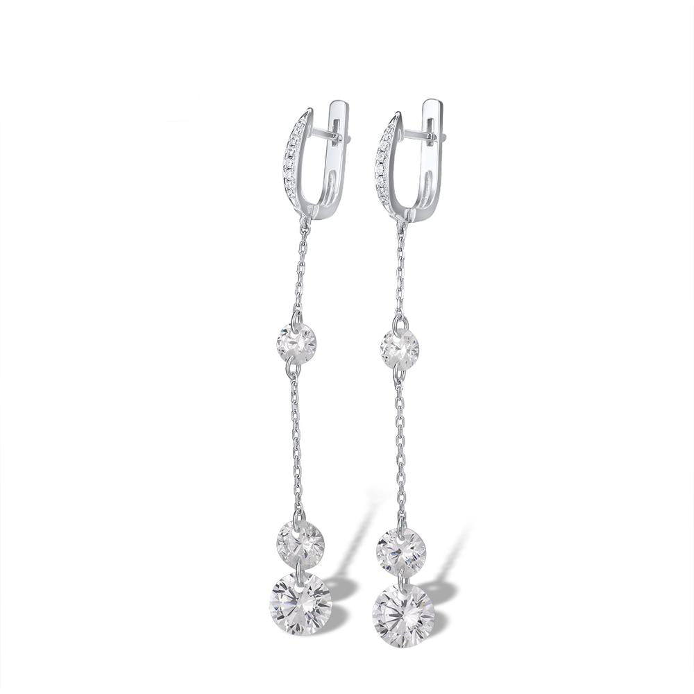 Sterling Silver Sparkling White Cubic Zirconia Long Drop Earrings