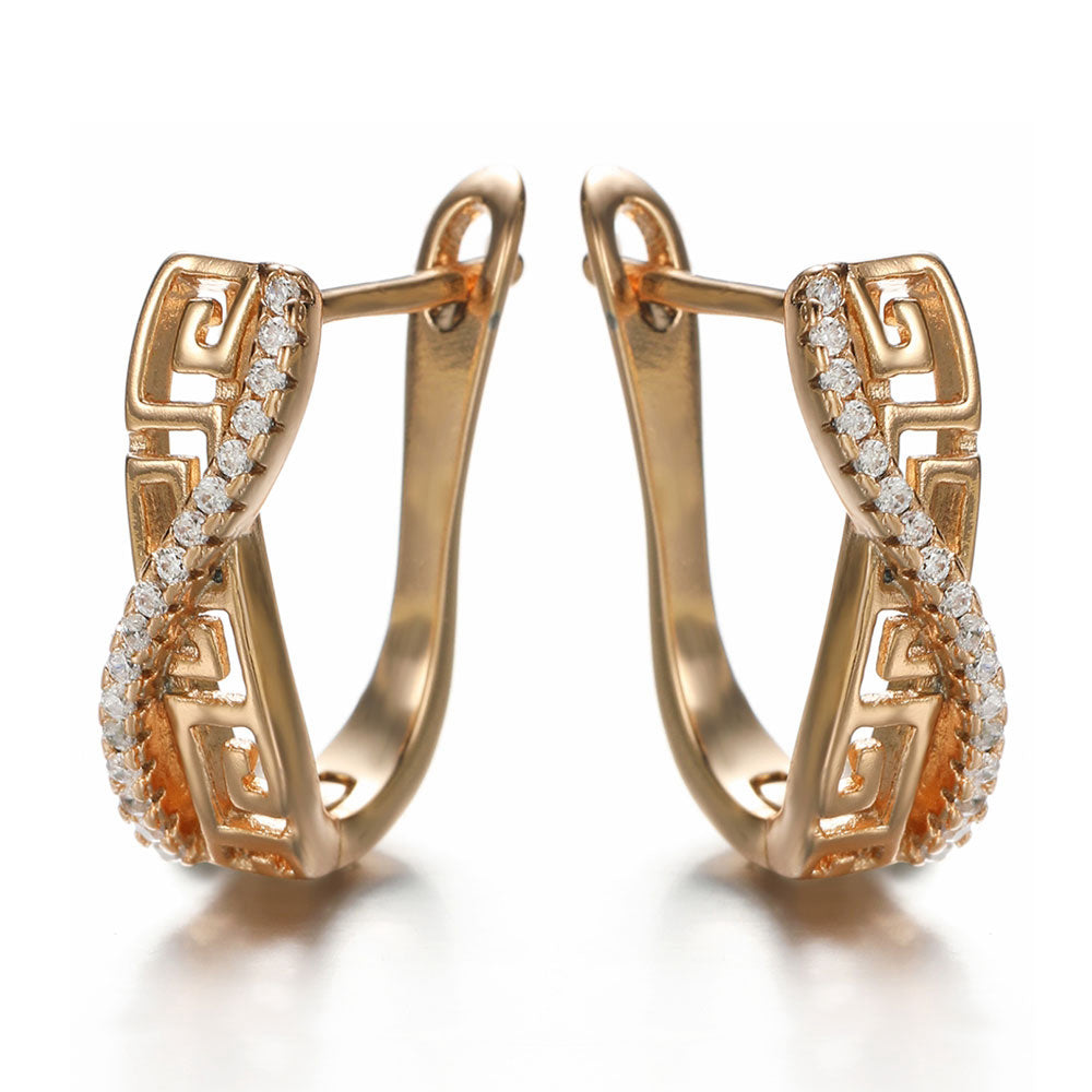 Fashion Copper Golden Natural Zirconia Stud Earrings