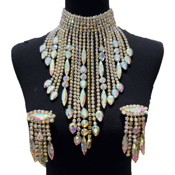 SS28 5mm Rhinestone AB Glass Gemstone Necklace Earring Set