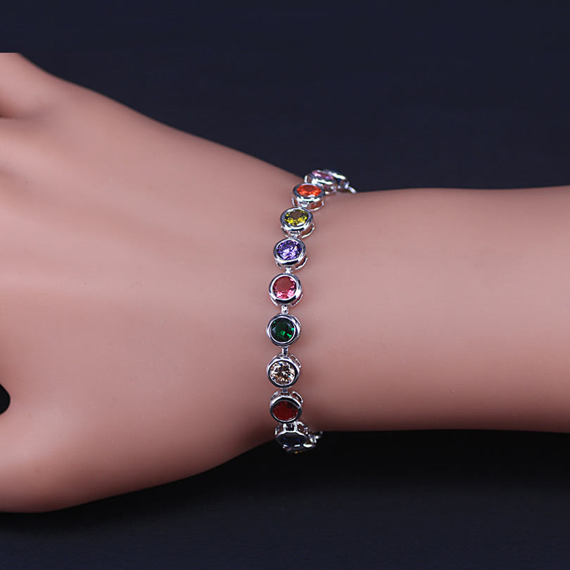 White Gold Color  Muliticolor Cubic Zirconia Tennis Bracelet