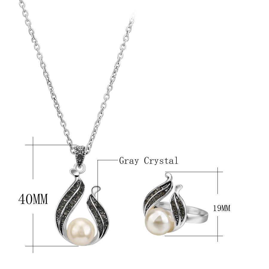 Silver Color Hollow Out Water Drop Necklace Earrings And Ring Jewelry Set