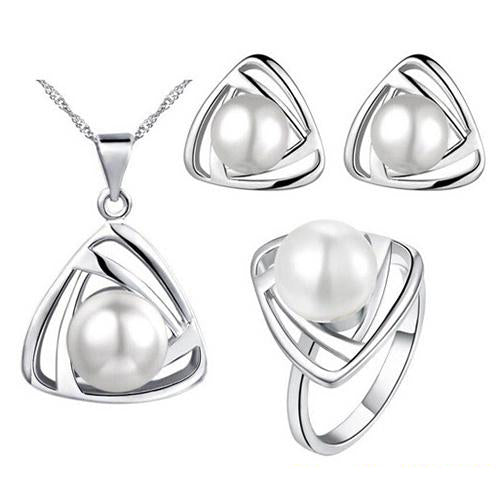 Triangular Pendant Necklace Earrings Ring Jewelry Set