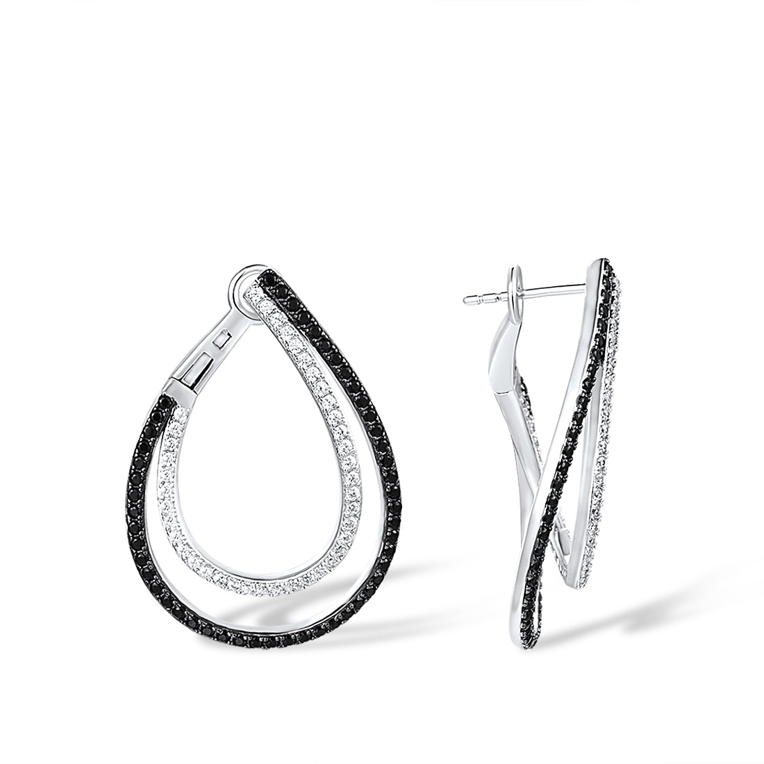 925 Sterling Silver Earrings Sparkling Black Spinel White Cubic Zirconia Earrings