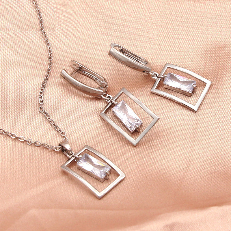 Korean Square Shaking Cubic Zirconia Dangle Earrings Pendant necklace Jewelry Sets