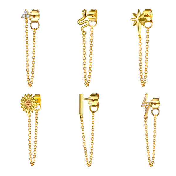 1pcs Gold Silver Color Lightning/Snake Chain Stud Earrings