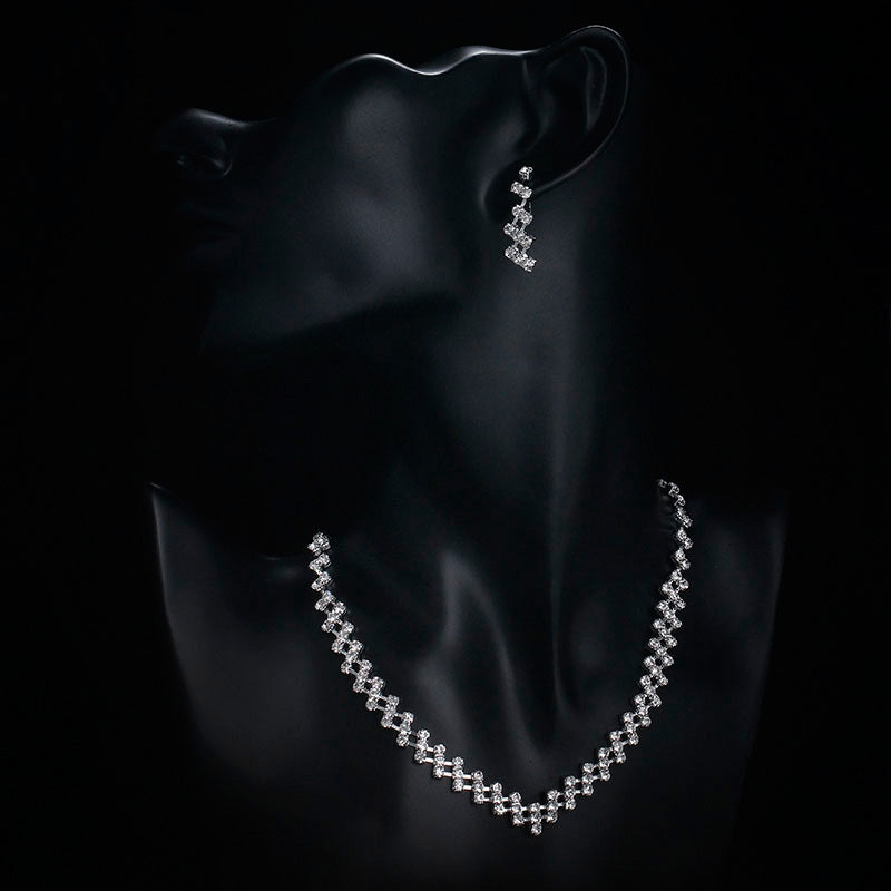 Rhinestone Choker Necklace Earrings Set for Women