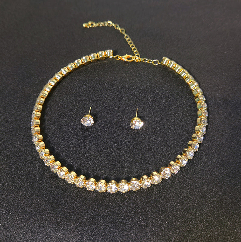 Silver Color African Beads Rhinestone Wedding Necklace Earrings Bracelet Set