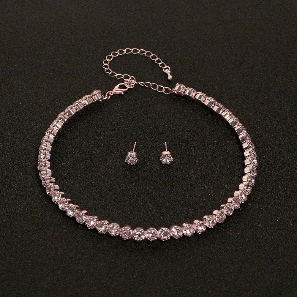 Silver Color African Beads Rhinestone Wedding Necklace Earrings Bracelet Set