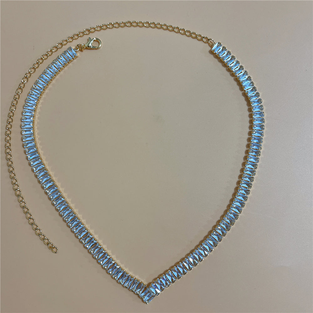 Zircon Rhinestone Stud Earrings and Necklace Jewelry Set