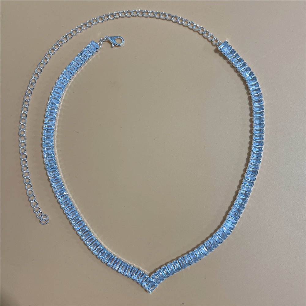 Zircon Rhinestone Stud Earrings and Necklace Jewelry Set