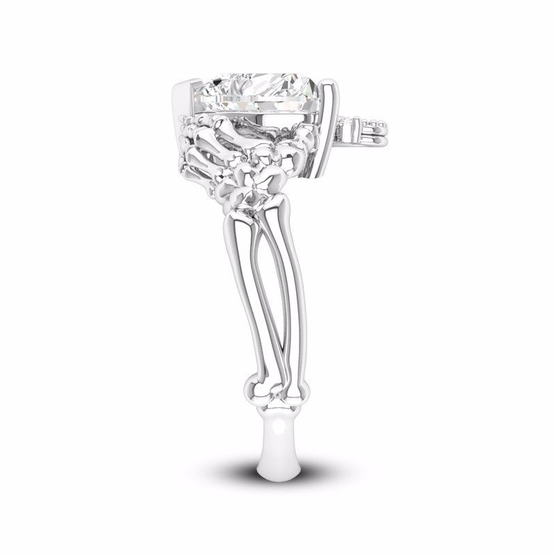 Gothic Skull Hand Holding Peach Heart Zircon Ring