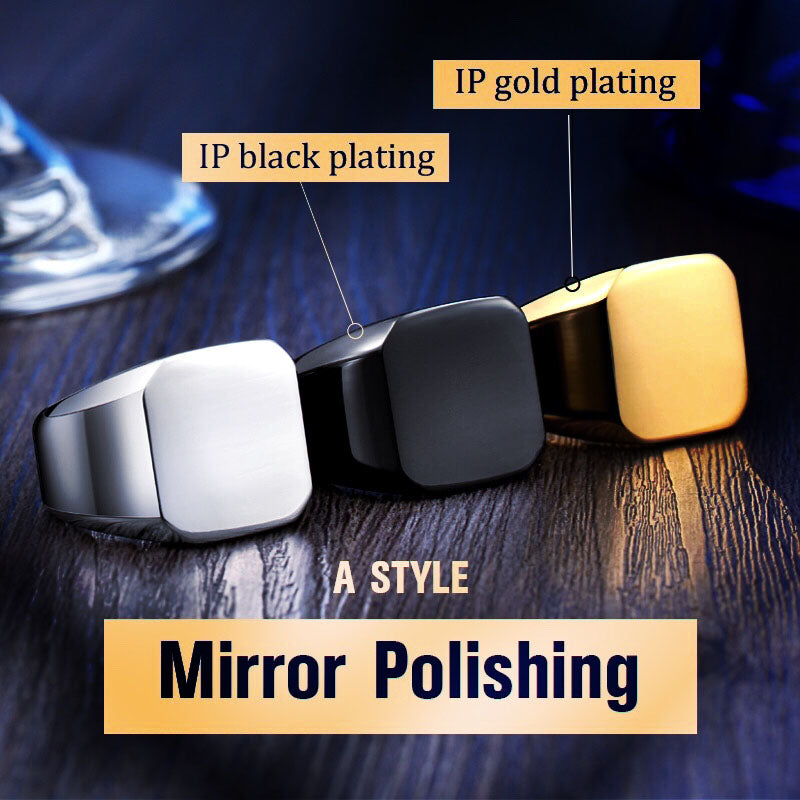 316L Stainless Steel Biker High Polished Signet Solid  Ring for men