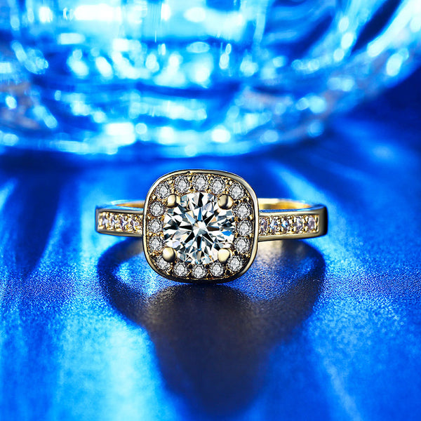 Anillo de compromiso para boda, fiesta, novia, piedra cuadrada en color oro rosa