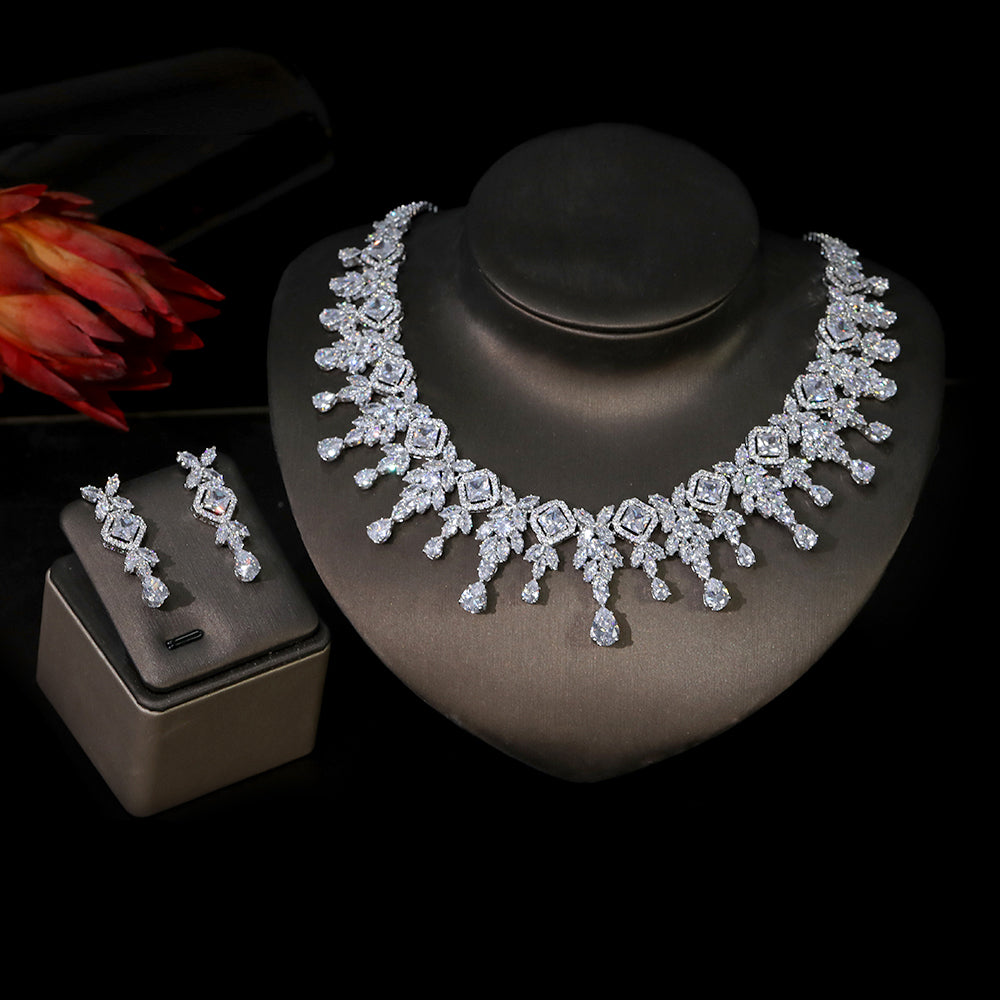 Cubic Zirconia Necklace Set Bracelet Ring Earring Necklace Crown Bridal 5-piece Set