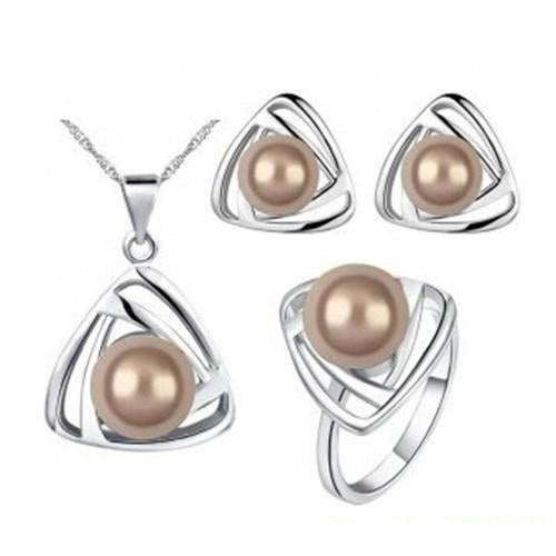 Triangular Pendant Necklace Earrings Ring Jewelry Set
