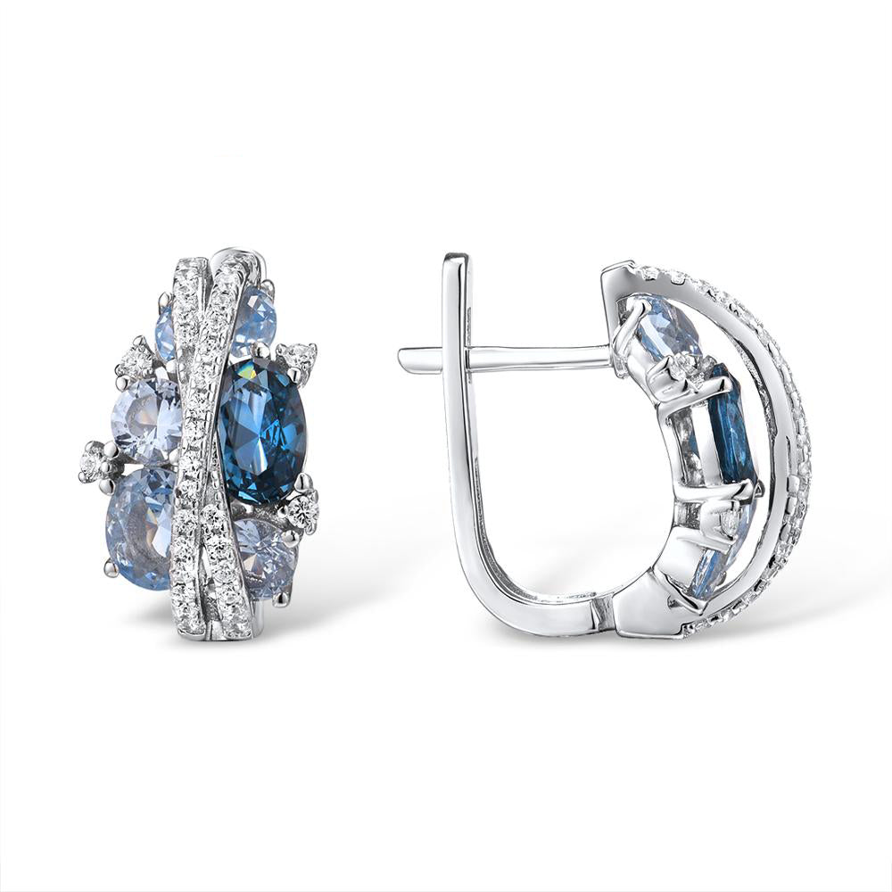 Authentic 925 Sterling Silver Shimmering Blue Cubic Zirconia Earrings