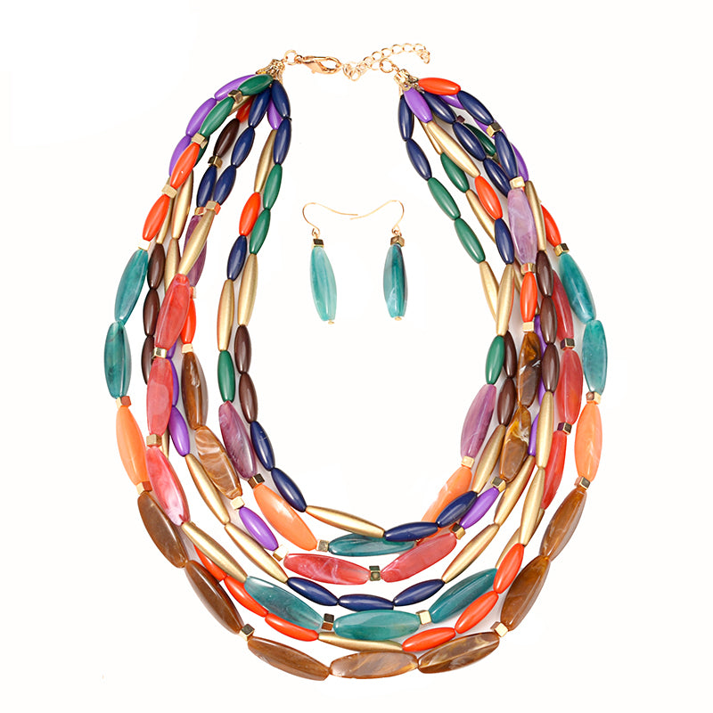 Newest fashion color beads multi layer necklace  jewelry set