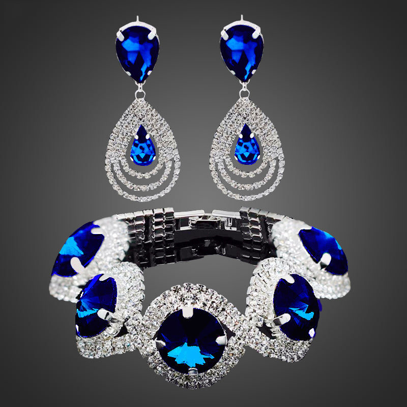 Rhinestone Crystal Jewelry Set Bracelet Earrings Female Set