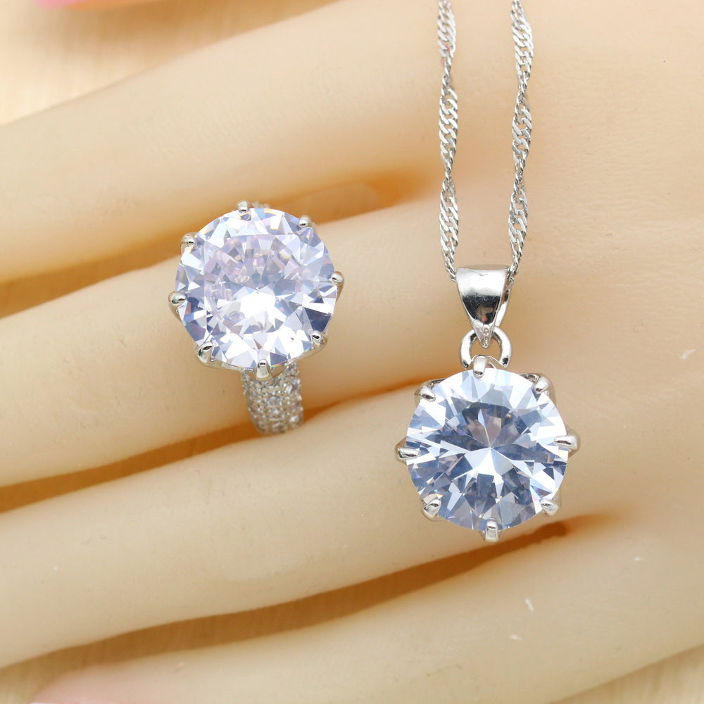 White Green Blue 3 Colors Stones Silver Color Jewelry Sets