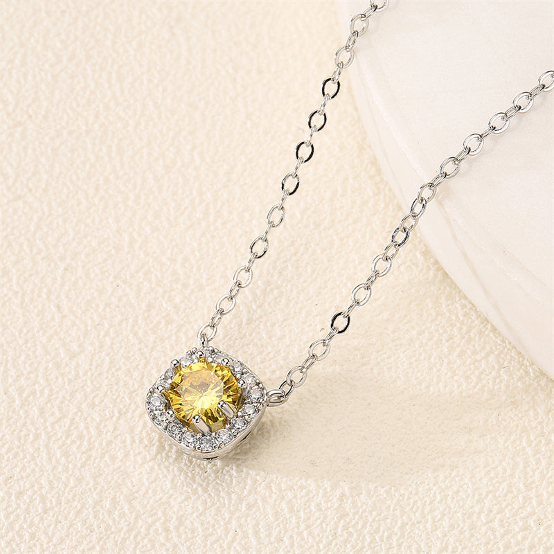Fashion Yellow White Cz Zirconia Square Earrings & Necklace Set