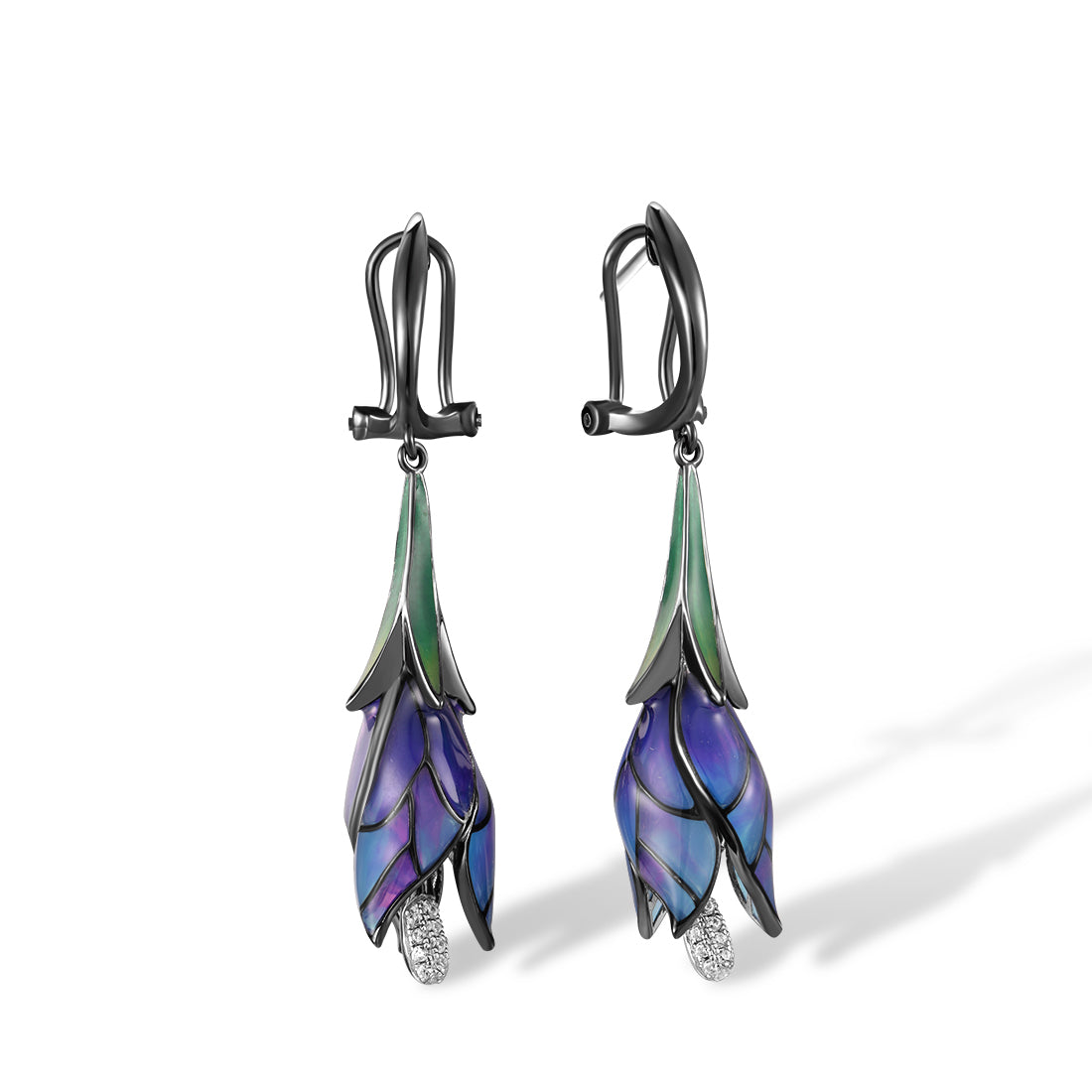 Silver Earrings 925 Sterling Silver Exquisite Drop Purple Flower Earrings