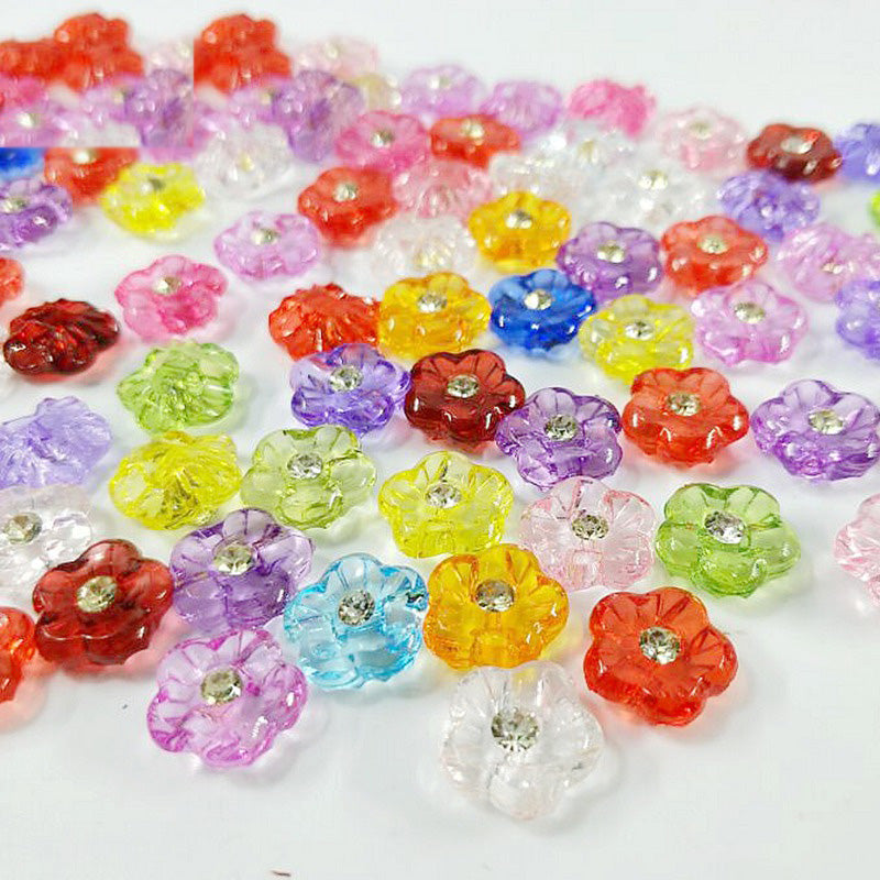 30pcs 15mm flower shape acrylic buttons with rhinestones apparel sewing accessories mix colors DIY