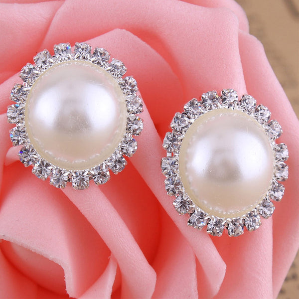 Pendientes de clip con diamantes de imitación de forma redonda doble, sin perforar