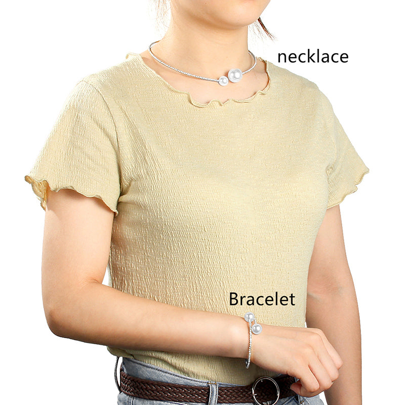 European Simulated Pearl Chokers  Necklace Bangle  Jewelry Set